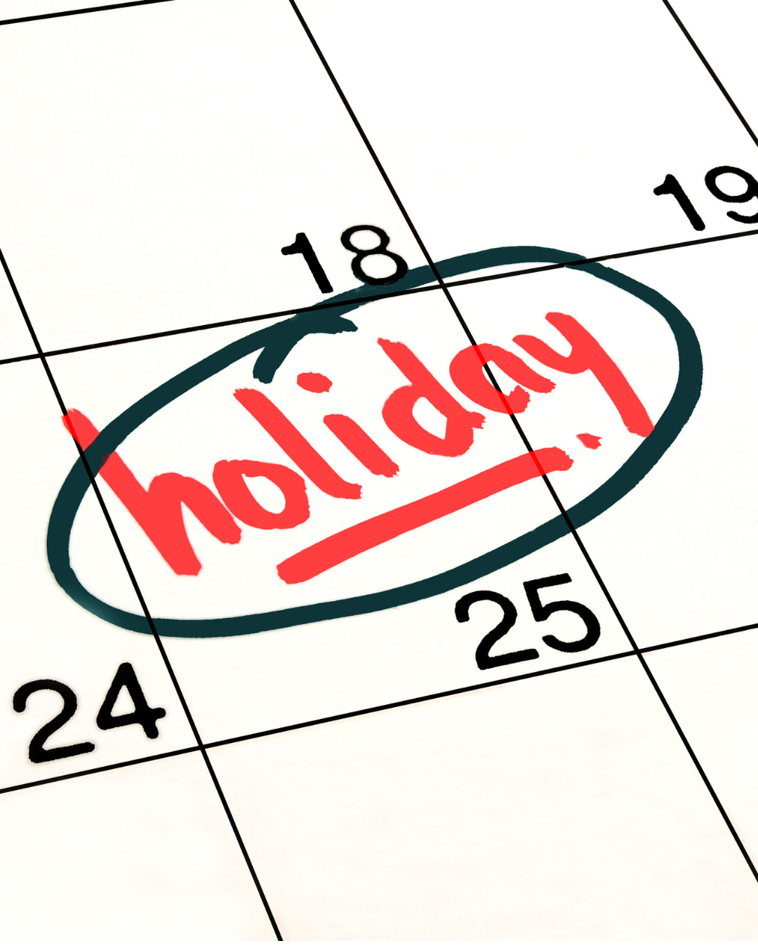 Paid holidays circled on a calendar